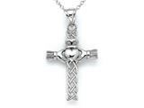 14kt White Gold Claddagh Celtic Cross Pendant - Free Chain Included