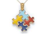 14kt Yellow Gold Enamel Autism Puzzle Charm Pendant - Free Chain Included