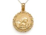 14kt Yellow Gold Round Angel In Frame Pendant - Free Chain Included