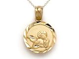 14kt Yellow Gold Small Round Angel Medallion Pendant - Free Chain Included