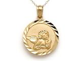 14kt Yellow Gold Medium Round Angel Medallion Pendant - Free Chain Included