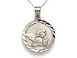 14kt White Gold Medium Round Angel Medallion Pendant - Free Chain Included