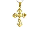14kt Yellow Gold Small Fleur De Lis Cross Pendant - Free Chain Included