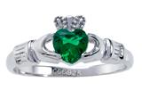 925 Sterling Silver Claddagh Ring with Simulated Heart Shape Emerald