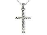925 Sterling Silver Rhodium Medium Diamond Cut Mesh Cross Pendant - Free Chain Included
