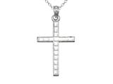 925 Sterling Silver Rhodium Medium Diamond Cut Squares Cross Pendant - Free Chain Included