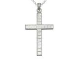 925 Sterling Silver Rhodium Large Diamond Cut Squares Cross Pendant - Free Chain Included
