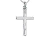 925 Sterling Silver Rhodium Medium Plain Pol Cross Pendant - Free Chain Included