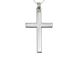 925 Sterling Silver Rhodium Large Plain Pol Cross Pendant - Free Chain Included