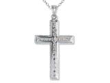 925 Sterling Silver Rhodium Large Diamond Cut Center Cross Pendant - Free Chain Included