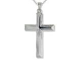 925 Sterling Silver Rhodium Large Stepped Cross Pendant - Free Chain Included
