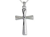 925 Sterling Silver Rhodium Tapered Cross Pendant - Free Chain Included