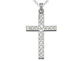 925 Sterling Silver Rhodium Large Diamond Cut Cross Pendant - Free Chain Included