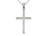 925 Sterling Silver Rhodium Medium Diamond Cut Cross Pendant - Free Chain Included