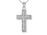 925 Sterling Silver Rhodium Small Diamond Cut Cross Pendant - Free Chain Included