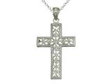 925 Sterling Silver Rhodium Medium Diamond Cut Cross Pendant - Free Chain Included