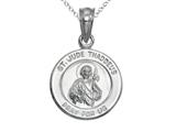 925 Sterling Silver Rhodium Small St Jude Medal Pendant - Free Chain Included