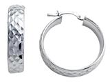 Stellar White™ Rhodium Medium Diamond Cut Hoop Earrings