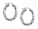 Stellar White™ Rhodium Oval Twist Hoop Earrings