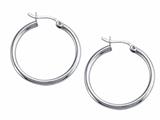 Stellar White™ Rhodium 2mm X 25mm Tubing Hoop Earrings