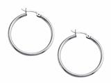 Stellar White™ Rhodium 2mm X 30mm Tubing Hoop Earrings