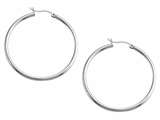 Stellar White™ Rhodium 2mm X 40mm Tubing Hoop Earrings