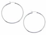 Stellar White™ Rhodium 2mm X 50mm Tubing Hoop Earrings