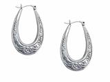 Stellar White™ Rhodium Oval Scribed Hoop Earrings