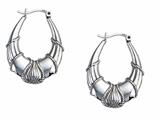 Stellar White™ Rhodium Oval Designed Hoop Earrings