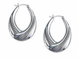 Stellar White™ Rhodium Oval Large Scribed Hoop Earrings