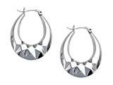 Stellar White™ Rhodium Medium Oval Polished Hoop Earrings