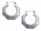 Stellar White™ Rhodium Polished Small Scroll Hoop Earrings