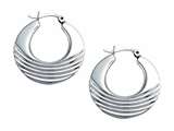 Stellar White™ Rhodium Polished Md Design Hoop Earrings