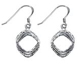 Stellar White™ Rhodium Shepherd Hook Diamond Cut Square Earrings