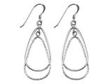 Stellar White™ Rhodium Pear Alt Diamond Cut Shepherd Hook Earrings