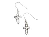 925 Sterling Silver Diamond Cut Dangle Cross Earrings Pendant