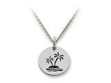 Stellar White™ 925 Sterling Silver Disc Charm Island W/palm Trees -  Free 16 To 18 Inch Adjustable Chain Included