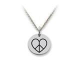Stellar White™ 925 Sterling Silver Disc Charm Peace Heart -  Free 16 To 18 Inch Adjustable Chain Included