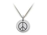 Stellar White™ 925 Sterling Silver Disc Charm Peace Sign -  Free 16 To 18 Inch Adjustable Chain Included
