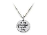Stellar White™ 925 Sterling Silver Disc Charm I`m Cute -  Free 16 To 18 Inch Adjustable Chain Included