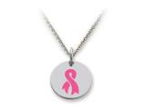 Stellar White™ 925 Sterling Silver Disc Charm - Breast Cancer Aware Ribbon -  Free 16 To 18 Inch Adjustable Chain Includ