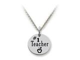 Stellar White™ 925 Sterling Silver Disc Charm - #1 Teacher -  Free 16 To 18 Inch Adjustable Chain Included