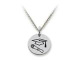 Stellar White™ 925 Sterling Silver Disc Charm - Grad Cap and Diploma -  Free 16 To 18 Inch Adjustable Chain Included