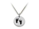 Stellar White™ 925 Sterling Silver Disc Charm - Footprints -  Free 16 To 18 Inch Adjustable Chain Included