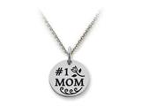 Stellar White™ 925 Sterling Silver Disc Charm - #1 Mom -  Free 16 To 18 Inch Adjustable Chain Included