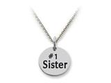 Stellar White™ 925 Sterling Silver Disc Charm - #1 Sister -  Free 16 To 18 Inch Adjustable Chain Included