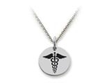Stellar White™ 925 Sterling Silver Disc Charm - Caduceus -  Free 16 To 18 Inch Adjustable Chain Included