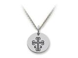 Stellar White™ 925 Sterling Silver Disc Charm - Cross Ornate -  Free 16 To 18 Inch Adjustable Chain Included