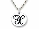Stellar White™ 925 Sterling Silver Script Initial "X" Disc Pendant-Free 16 to 18 Inch Adjustable Chain Included