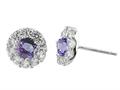 925 Sterling Silver 9.4mm Round Tanzanite and White Topaz Earrings
